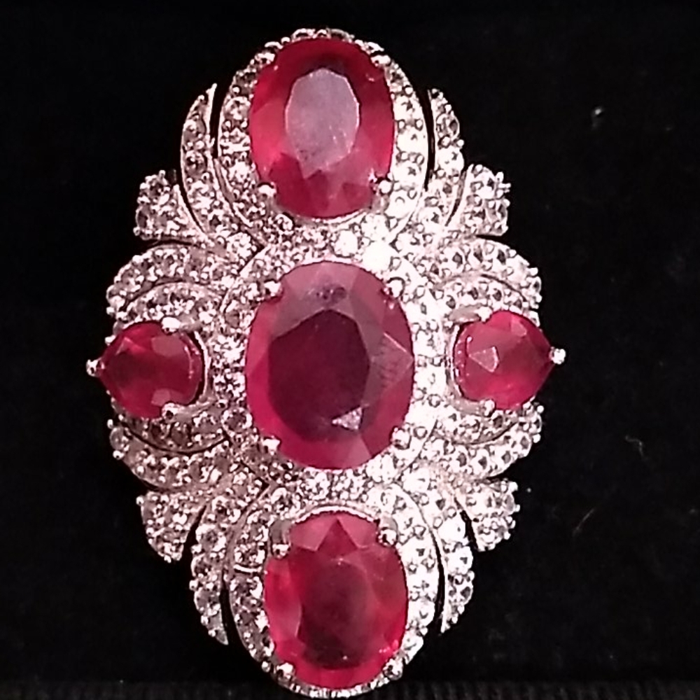 Never worn BOLD Rarities Ruby and White Zircon Sterling Ring